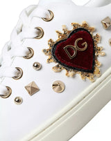 Dolce & Gabbana White Leather Gold Red Heart Sneakers Shoes