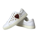 Dolce & Gabbana White Leather Gold Red Heart Sneakers Shoes