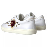 Dolce & Gabbana White Leather Gold Red Heart Sneakers Shoes
