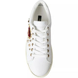 Dolce & Gabbana White Leather Gold Red Heart Sneakers Shoes