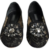 Dolce & Gabbana Black Lace Crystal Ballet Flats Loafer Shoes