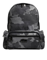 Dolce & Gabbana Gray Cotton Camouflage Logo Plaque Backpack Bag