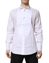 Dolce & Gabbana White Silk Bib Poplin GOLD Men Formal Shirt