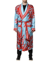 Dolce & Gabbana Blue Red Coral Print Wrap Robe Coat Jacket