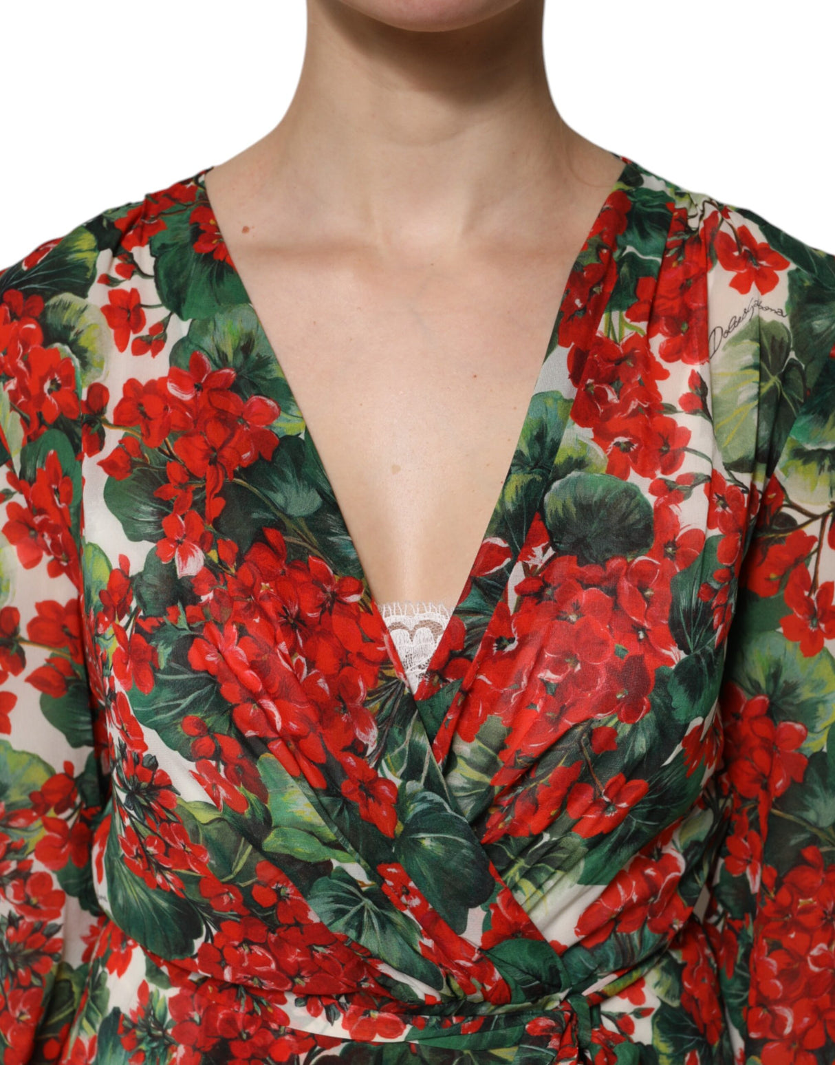 Dolce & Gabbana Multicolor Floral Long Sleeves V-neck Dress