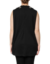Dolce & Gabbana Black Cotton Rhinestone Embellished Tank Top