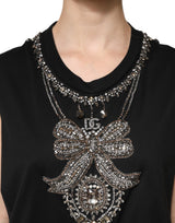 Dolce & Gabbana Black Cotton Rhinestone Embellished Tank Top