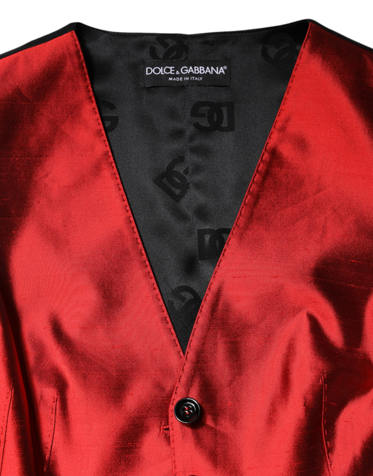 Dolce & Gabbana Red Black Button Down Sleeveless Vest Top