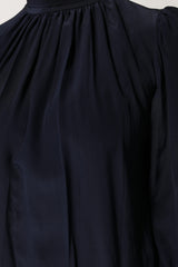 Dolce & Gabbana Blue Silk Mock Neck Long Sleeves Blouse Top