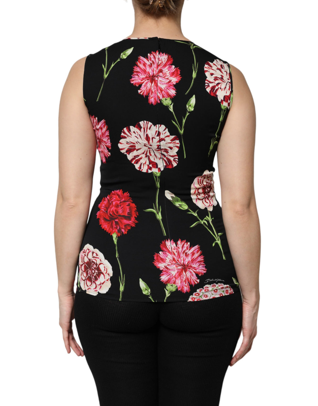 Dolce & Gabbana Black Floral Print Sleeveless Tank Blouse Top