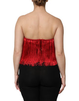 Dolce & Gabbana Red Silk Strapless Fringe Crop Tube Top