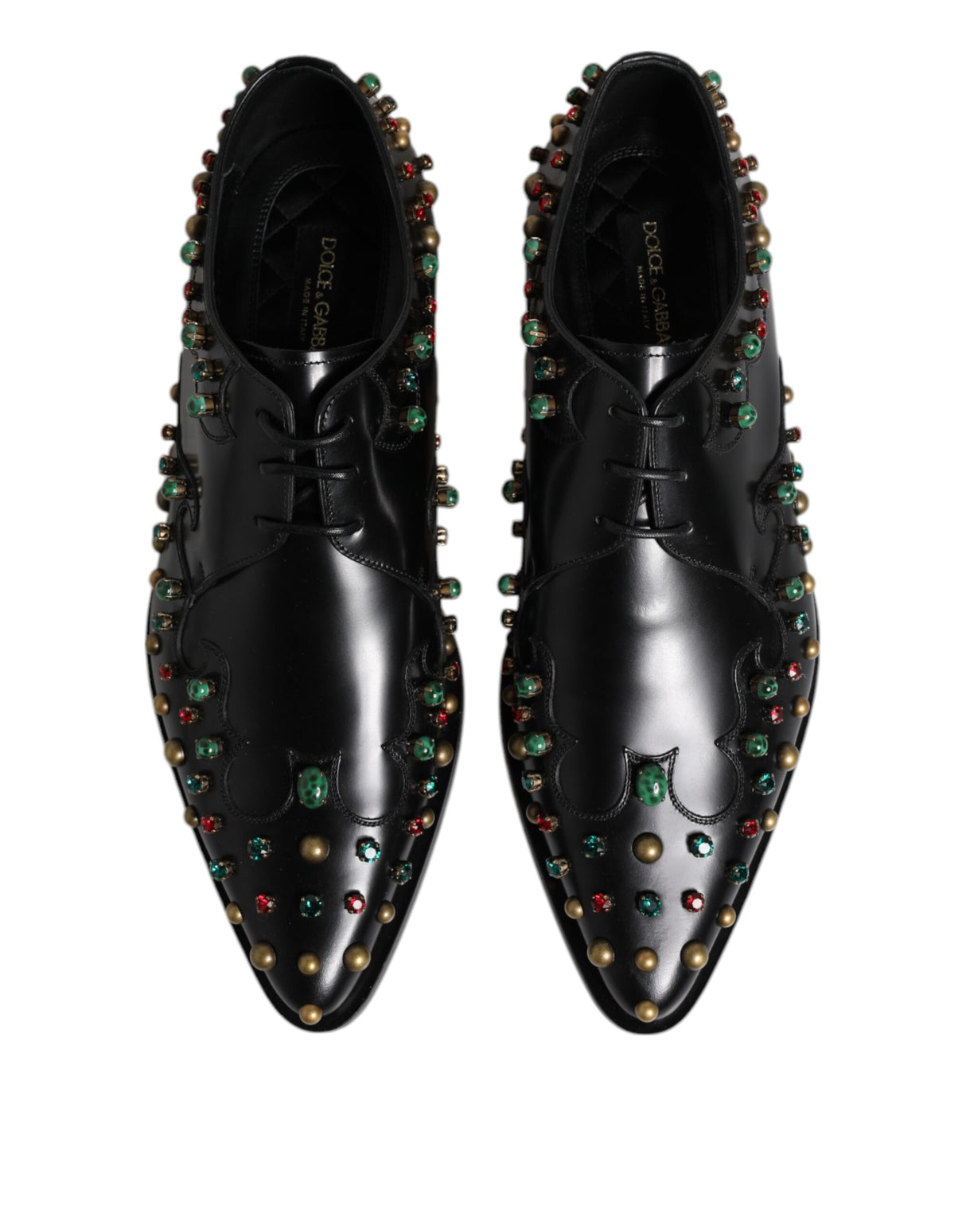 Dolce & Gabbana Black Leather Derby Dress Studded Shoes