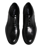 Dolce & Gabbana Black Leather Derby Wingtip Formal Shoes