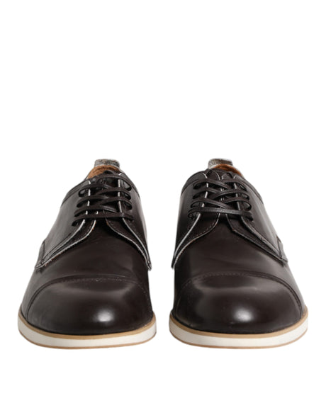 Pollini Dark Brown Leather Derby Lace Up Dress Formal Shoes