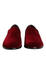 Dolce & Gabbana Red Cotton Velvet Slip On Loafers Formal Shoes