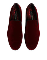 Dolce & Gabbana Red Cotton Velvet Slip On Loafers Formal Shoes
