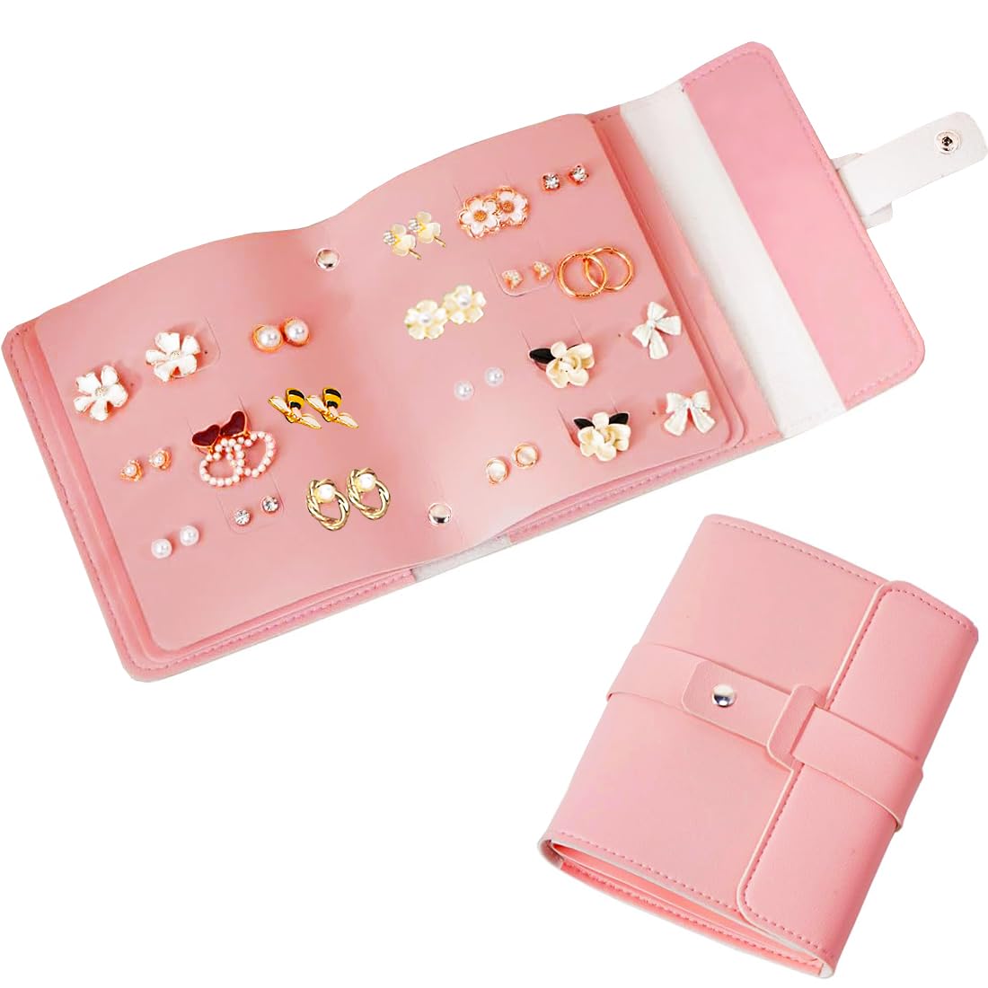 QBestry Stud Earring Storage Book Travel Stud Earring Organizers and Storage 63 Pairs Hanging Earring Holder Organizer Travel Earring Book Organizer for Girls Earring Travel Organizer for Women Pink