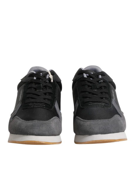 Trussardi Black Gray Lace Up Low Top Casual Sneakers Shoes