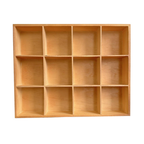 LONG TAO 1 Pcs 13.4x10.6x2 Wooden Storage Divider Box Showcase Display Box Organization Tray Tabletop Box with 12 Compartments for Home Craft Office Kitchen Storage (Vintage Color)