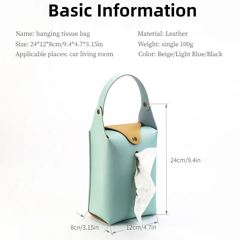 PU Leather Tissue Bag for Car, Home, and Office Use
