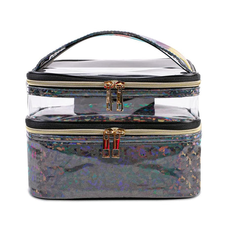 FITINI Makeup Bags Double Layer Travel Storage Cosmetic Cases Make-up Organizer Toiletry Bags Water-resistant for Women Makeup Brush BagBlack