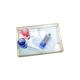 Rectangular Gold Metal Glass Makeup Organizer Tray
