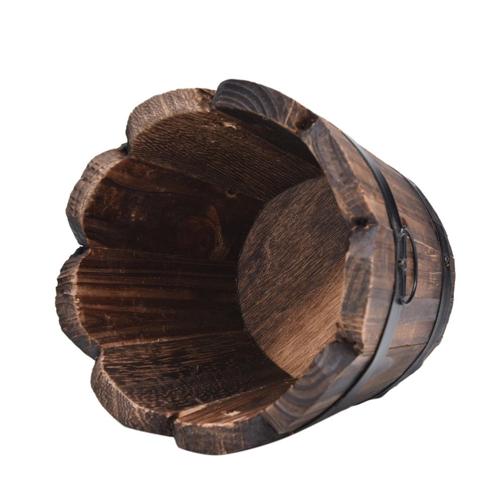 Carbonized Wooden Planter Barrel for Gardening