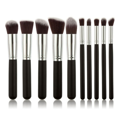 10-Piece Black Silver & Black Gold Makeup Brush Set