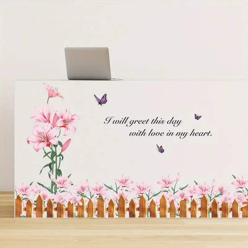 2 Wall Stickers with Pink Flower Slogan for Home Decor