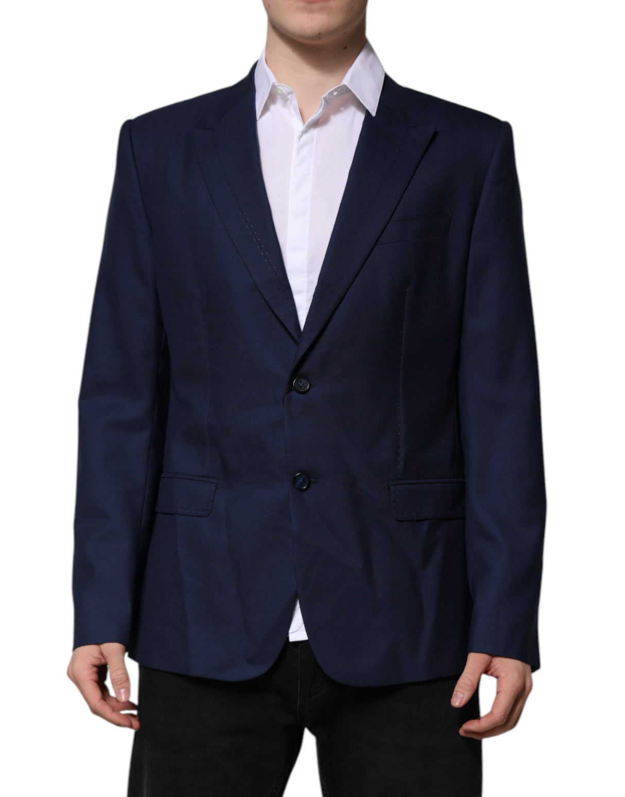 Dolce & Gabbana Blue Wool Single Breasted Suit Coat Blazer