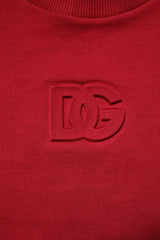 Dolce & Gabbana Red Embossed Logo Cotton Crew Neck Sweater