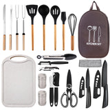 Pansyling Silicone Camping Cooking Set with Storage Bag RV Camping Must Haves Car Camping Essentials Camper Accessories Camping Kitchen Cooking Utensil for Picnic Hiking Travel