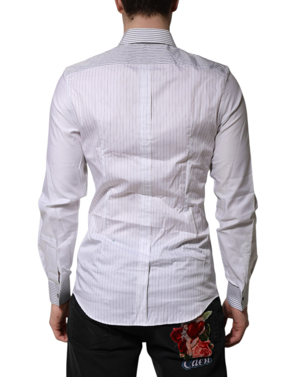 Dolce & Gabbana White Striped GOLD Long Sleeves Dress Shirt