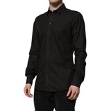 Dolce & Gabbana Black Cotton Jacquard GOLD Collar Dress Shirt
