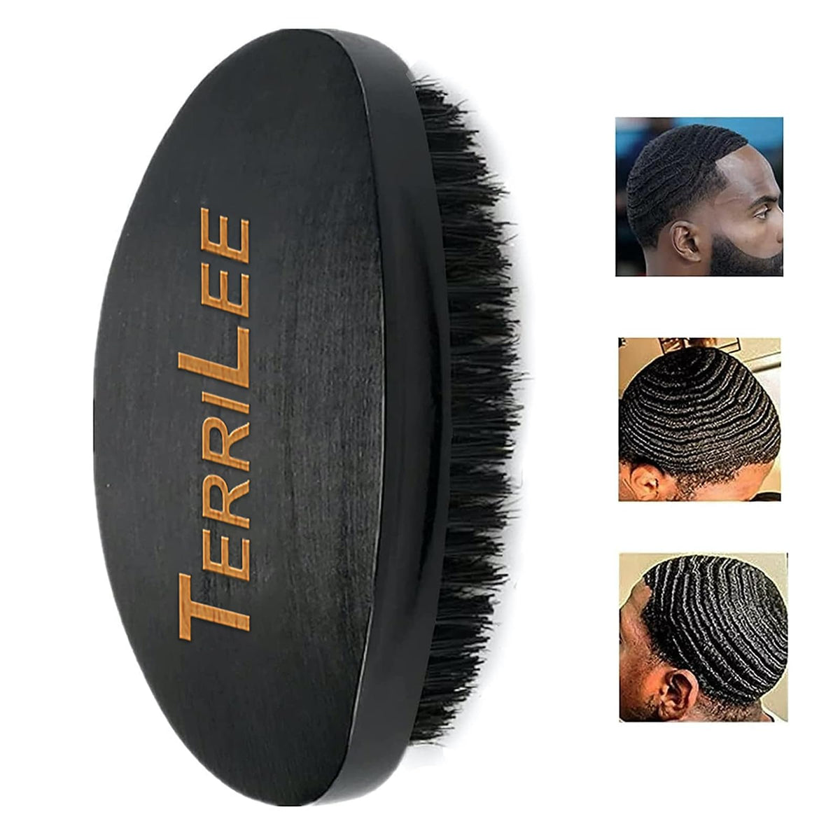 Premium Beech and Black Mix Bristle Wave Brush - Curved Medium Hard Brush for Mens Hair Styling