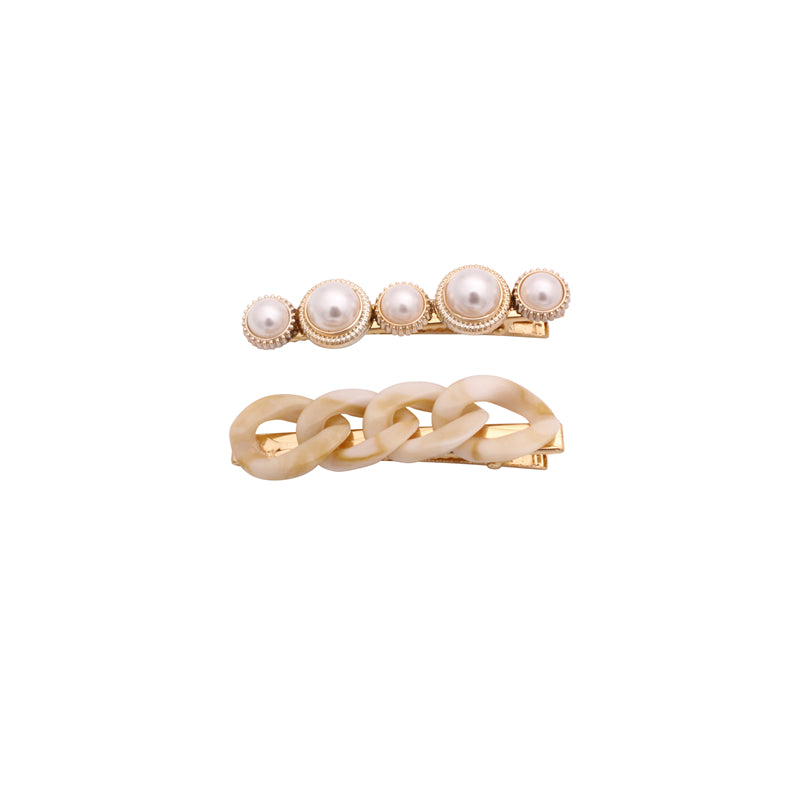 Trendy Pearl Chain Hair Clip Set - Korean Hair Accessories