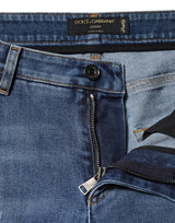 Dolce & Gabbana Blue Tattered Cotton Low Waist Denim Jeans
