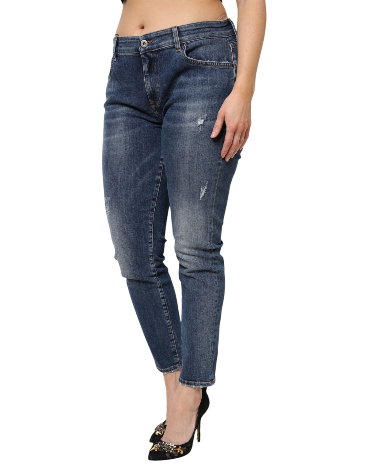 Dolce & Gabbana Blue Washed Cotton Low Waist Denim Jeans