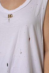 Dolce & Gabbana White Cotton Sleeveless Round Neck Tank Top
