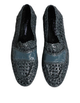 Dolce & Gabbana Blue Woven Leather Slip On Loafers Shoes
