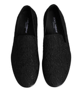 Dolce & Gabbana Black Jacquard Slip On Loafers Formal Shoes