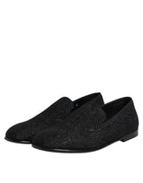 Dolce & Gabbana Black Jacquard Slip On Loafers Formal Shoes