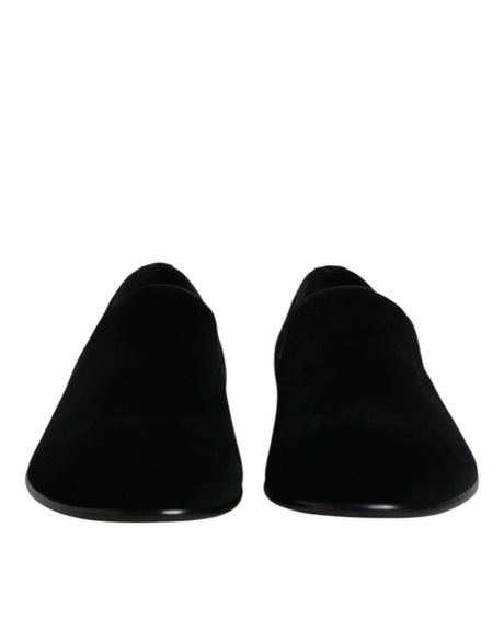 Dolce & Gabbana Black Velvet Slip On Loafers Formal Shoes