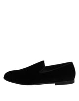 Dolce & Gabbana Black Velvet Slip On Loafers Formal Shoes
