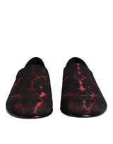 Dolce & Gabbana Red Black Jacquard Slip On Loafers Shoes
