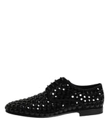 Dolce & Gabbana Black Suede Strass Derby Formal Shoes