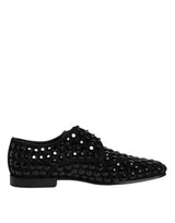 Dolce & Gabbana Black Suede Strass Derby Formal Shoes