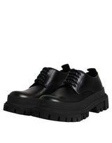 Dolce & Gabbana Black Leather Lace Up Derby Men Dress Shoes