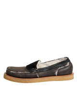 Dolce & Gabbana Brown White Calfskin Leather Loafers Shoes