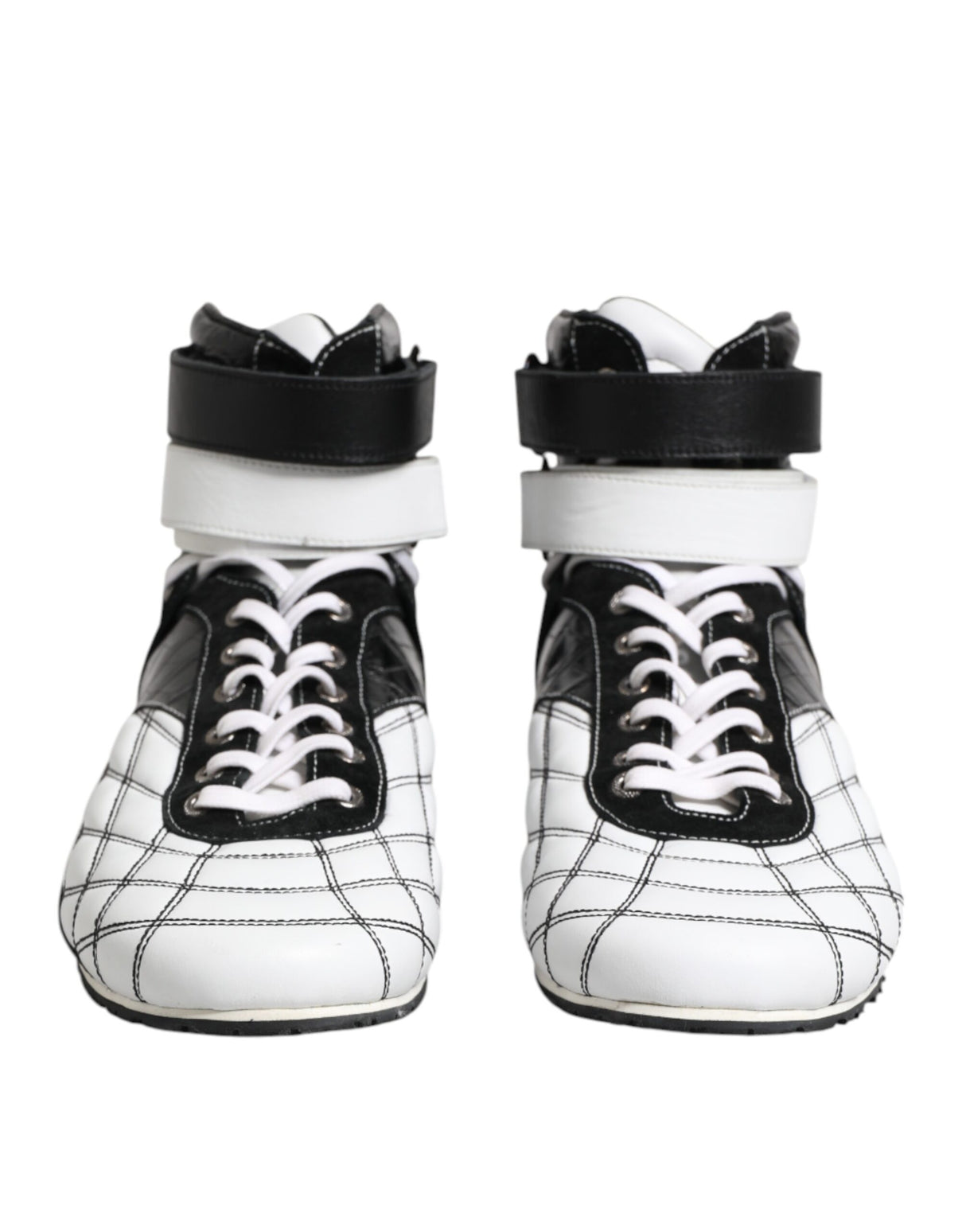 Dolce & Gabbana Black White Leather High Top Sneakers Shoes